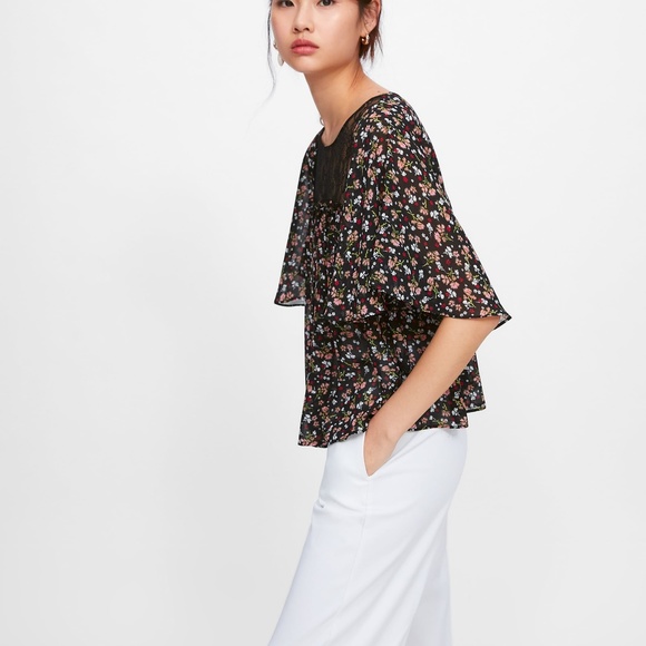 Zara Flowy Floral Printed Top M - Picture 3 of 6